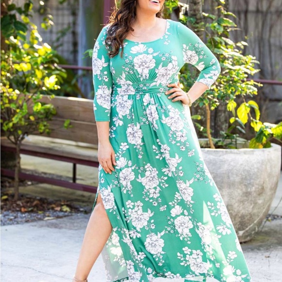 Kiyonna Maya Maxi Dress - Green & White Floral Print. Soft and Stretchy. Size 4X - Picture 8 of 15